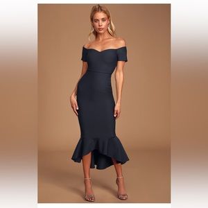 Lulu’s Midnight Blue Off-the-Shoulder Midi Dress